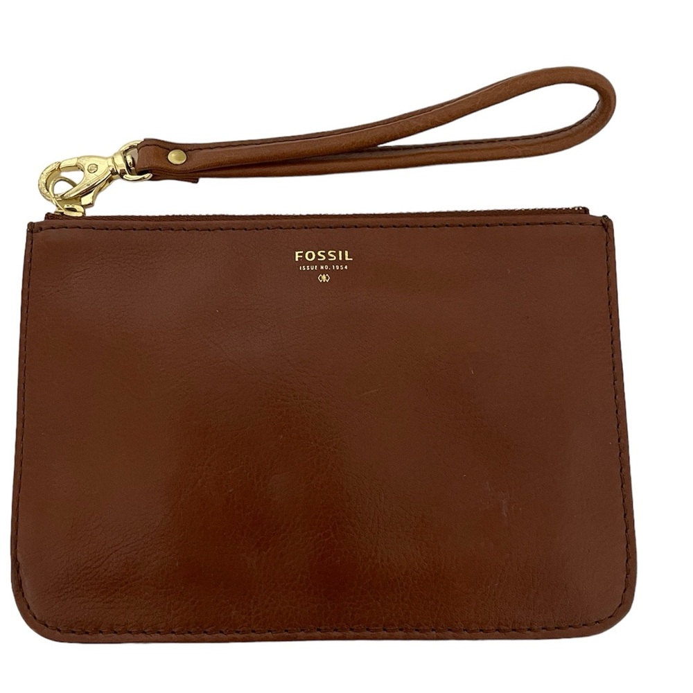 FOSSIL Brown Leather Wristlet Gold Hardware